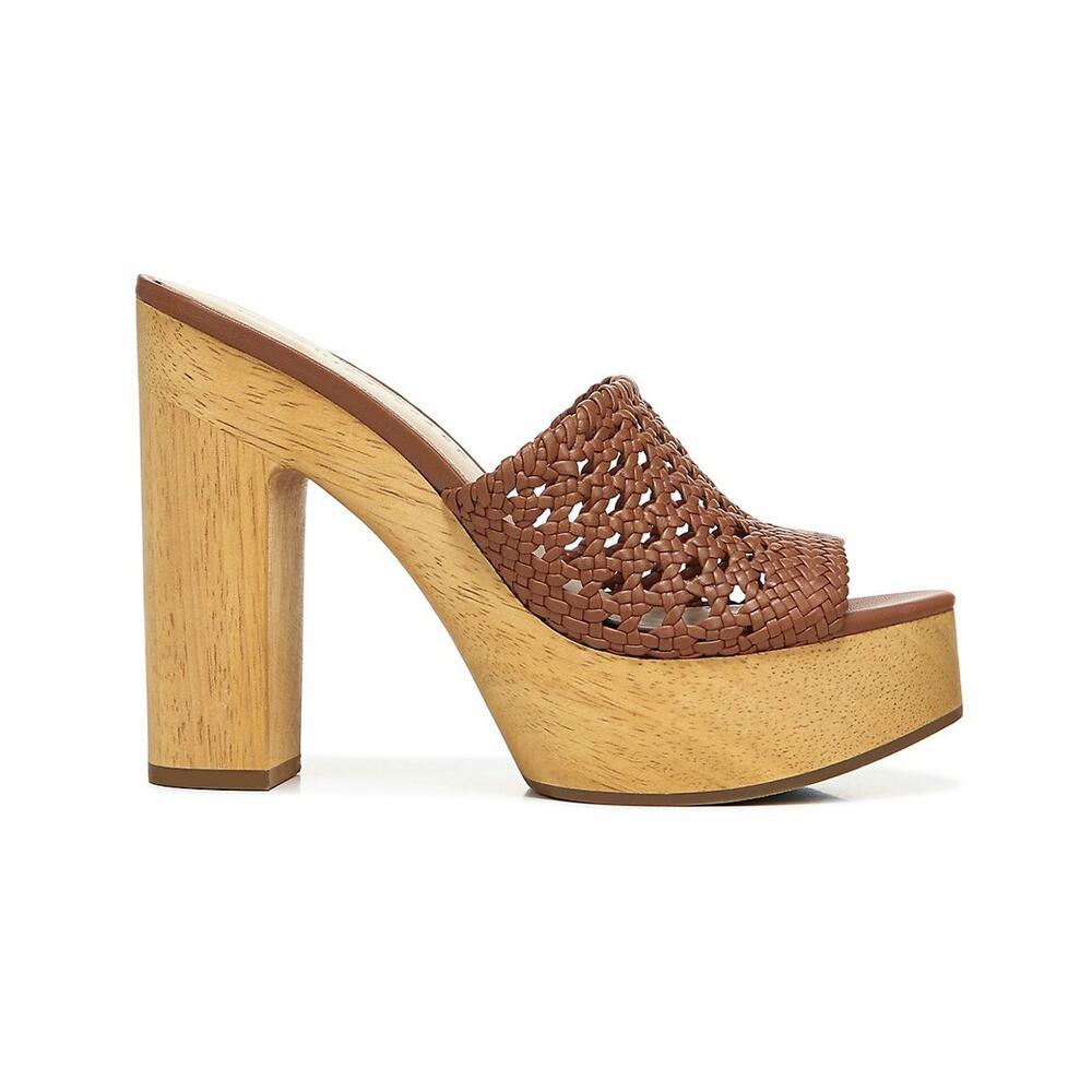 Veronica Beard Brown Woven Leather Platform Mules